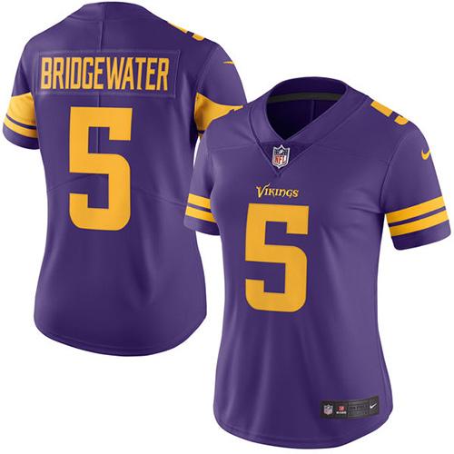 Nike Vikings #5 Teddy Bridgewater Purple Women's Stitched NFL Limited Rush Jersey